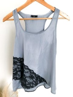 Musculosa Encaje Aqua Gris O Azul Xs