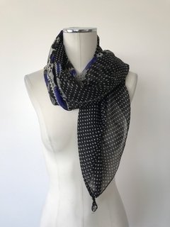 Pashmina Pañuelo Estampado Azul Y Negro - Nuevo De Usa