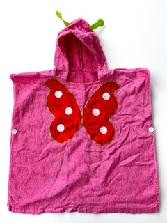 Toalla Bata Tipo Poncho Rosa Con Mariposa