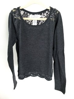 Remera H&m Niña Nena Talle 8 - 10 Años Gris Con Encaje - comprar online