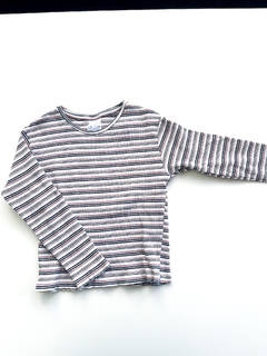 Remera Zara Niña Rayada Azul Y Crema Talle 6 Años - comprar online