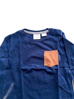 Remera Zara Bebe Manga Larga Azul Con Bolsillo Talle 12-18 M - comprar online