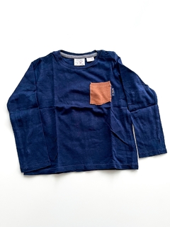 Remera Zara Bebe Manga Larga Azul Con Bolsillo Talle 12-18 M