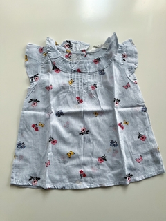 Blusa Hym Niña Celeste Rayada Con Flores Talle 4-5 Años