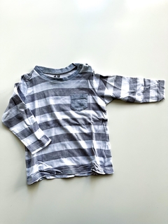 Remera Manga Larga Hym Rayada Gris Y Blanco Talle 6-9 M