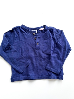 Remera Manga Larga Zara Bebe Azul Con Botones Talle 18-24 M