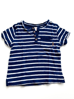 Remera Zara Rayada Azul Y Blanco Con Botones Talle 12-18 M