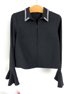 Blusa / Camisa Jazmin Chebar Negra Con Apliques Talle 2 - comprar online