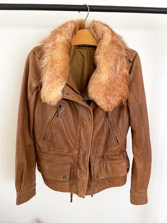 Campera De Cuero Marron Zara Cuello Desmontable Talle S - comprar online