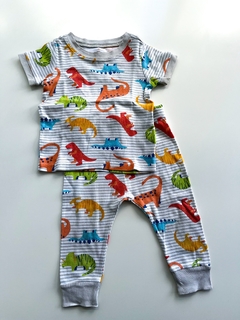 Pijama Dos Piezas Old Navy Rayado Beige Dinosaurios 12-18 M