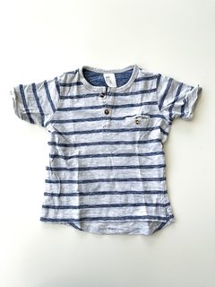 Remera Hym Bebe Rayada Azul Y Gris Talle 6-9 Meses