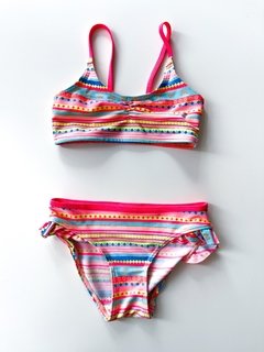 Bikini Hym Niña Estampada Rosa Fluor Talle 2-4 Años