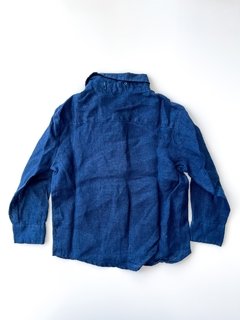 Camisa De Lino Azul Lisa Bebe Niño Talle 12-18m