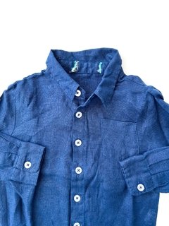 Camisa De Lino Azul Lisa Bebe Niño Talle 12-18m - comprar online