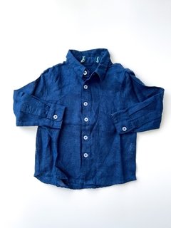 Camisa De Lino Azul Lisa Bebe Niño Talle 12-18m en internet