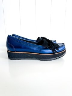 Mocasines Con Plataforma Azul Brilloso Maria Cher Talle 39