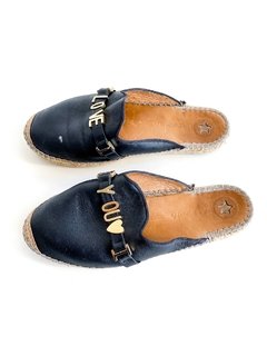 Mules Rapsodia Negros De Cuero Suela De Yute Talle 41 - FASHION MARKET BA