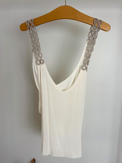 Top Blusa Jazmin Chebar Blanco Con Plateado Talle 2 - comprar online