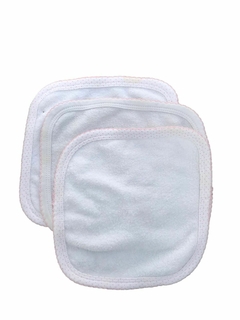 toallasx3 babitas bebe blancas borde blanco con puntitos rosados - comprar online