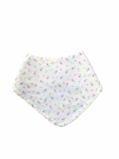 Babero pañuelo bebe blanco estampado flores con velcro