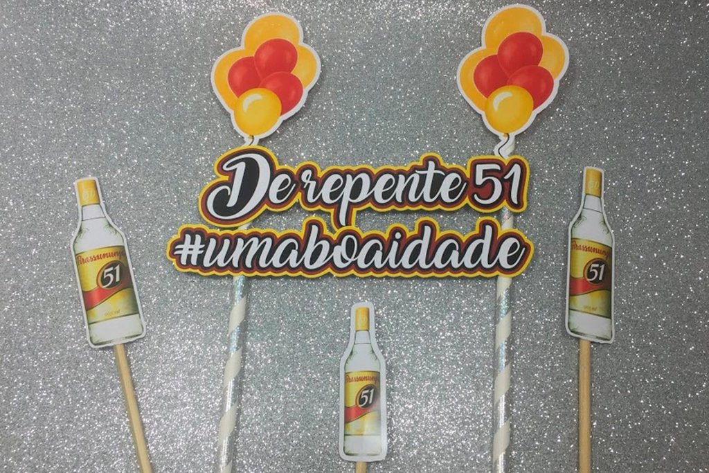 Topo Para Bolo Festa Aniversário 51 Anos Decoração Festa