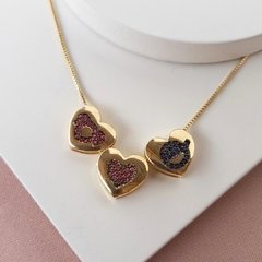 Colar filhos menina e menino zirconia azul e rosa dourado Cód: R356 na internet