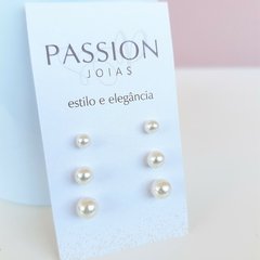 Kit trio de brincos pérola dourado Cód: R560A - comprar online