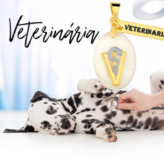 Colar veterinaria madrepérola dourado Cód: R396