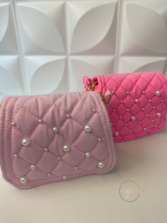 Bolsa Jeans Rosa com Pérola (P)