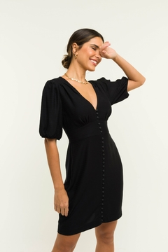 Vestido Decote V Manga Semi Bufante - comprar online