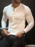 Camisa Manga Longa, Gola Henley Canelada Branco - loja online