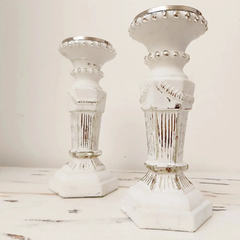 CANDELABRO DE VIDRIO BLANCO Y PLATA ( x 2 ) 30 CM E117W