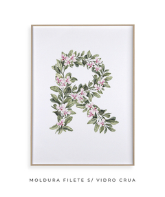 QUADRO DECORATIVO LETRA BOTÂNICA R - Flowersjuls - Quadros decorativos botânicos | Aquarelas autorais