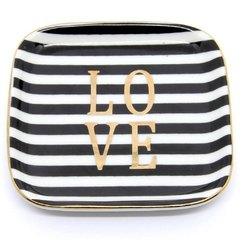 Mini Prato Cerâmica Love Listrado Preto e Branco - comprar online