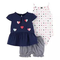 CONJUNTO BEBE CARTERS REMERA, BODY Y SHORT TALLE 6 MESES