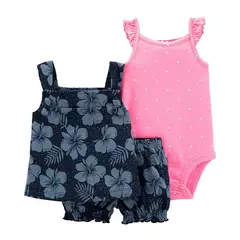 CONJUNTO BEBE CARTERS REMERA, BODY Y SHORT TALLE 6 MESES