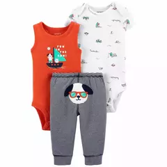 CONJUNTO BEBE PANTALON, BODY MC Y BODY MUSCULOSA CARTERS TALLE 6 Y 9 MESES