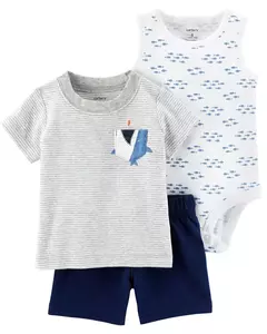 CONJUNTO BEBE CARTERS REMERA, BODY Y SHORT TALLE 6 MESES