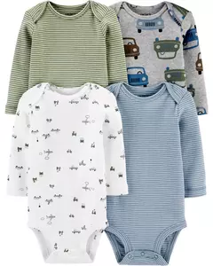 PACK 4 BODIES BODYS CARTERS MANGAS LARGAS TALLE 6 MESES