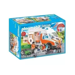 PLAYMOBIL CITY LIFE 70049 Ambulancia de Rescate con Luces - 60 piezas