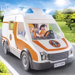 PLAYMOBIL CITY LIFE 70049 Ambulancia de Rescate con Luces - 60 piezas - Pichoncitos