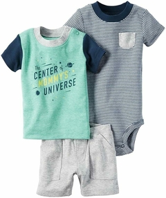 CONJUNTO BEBE CARTERS REMERA, BODY Y SHORT TALLE 9 MESES