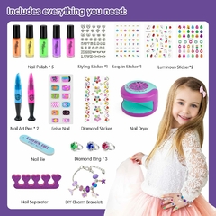 Kit de esmalte de uñas para niñas, bolígrafo, secador, pegatina, kit para hacer pulseras con dijes y anillo - tienda online