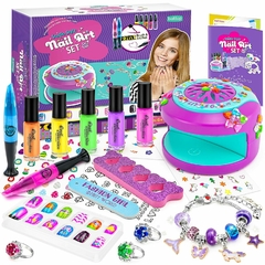 Kit de esmalte de uñas para niñas, bolígrafo, secador, pegatina, kit para hacer pulseras con dijes y anillo