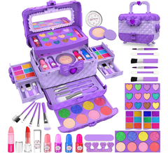 Kit de maquillaje para niñas de 54 piezas, juego de cosméticos Princess Real lavable, con espejo, no tóxico y seguro