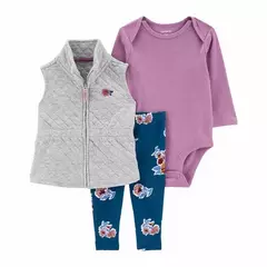 CONJUNTO CARTERS PANTALON, CHALECO Y BODY MANGAS LARGAS TALLE 6 Y 9 MESES