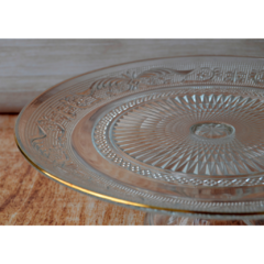 Pie de torta de vidrio labrado con borde dorado (29cm) - MAGI Home & Deco