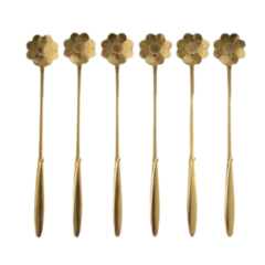 Set de 6 cucharas de acero dorado - flor - comprar online