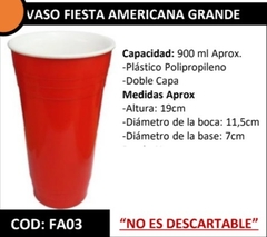 VASO FIESTA AMERICANA GRANDE NO DESCARTABLE (Varios Colores) - tienda online