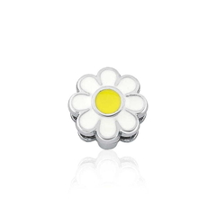 Flor Esmaltada Branco/Amarelo Prata